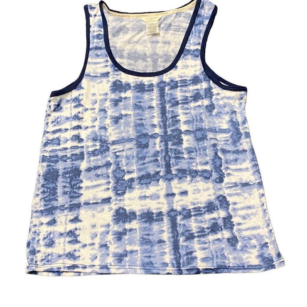 Womens Lucky Brand Tie Dye Tank Top Silky Boho Medium M Blue White